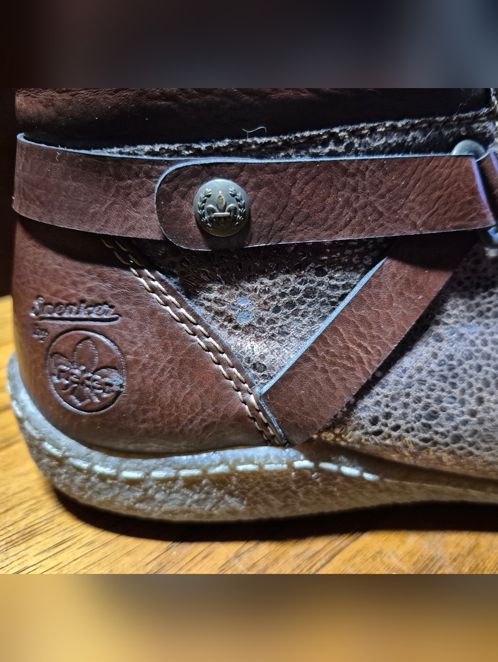 Rieker Brown Metallic Textured Leather Lace-Up Ankle Booties - Picture 4 of 6